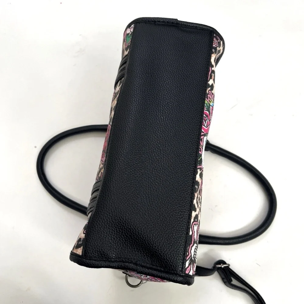 Ed Hardy Skull Leopard Tattoo Satchel Bag Roses Crossbody Handbag NWT